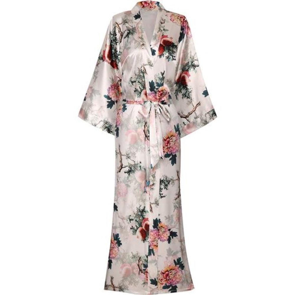 Women's Chic Floral Satin Kimono